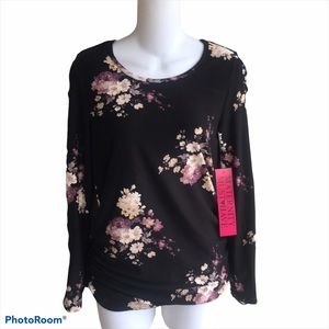 NWT Black Floral Maternity Top Long Lattice Sleeve Small Soft Rushing
